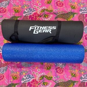 Fitness Gear Black Yoga Mat and Blue Foam Roller